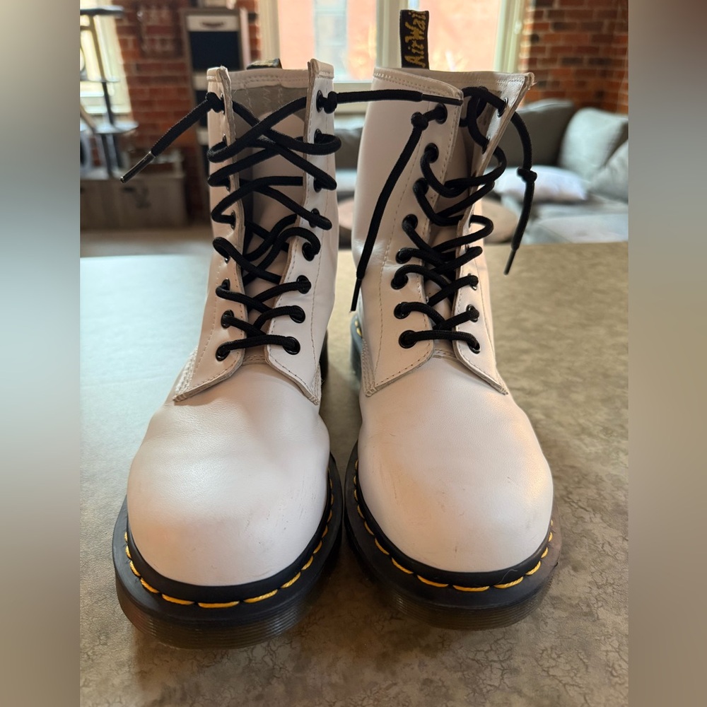Dr. Martens White Combat Boots with Black Laces
